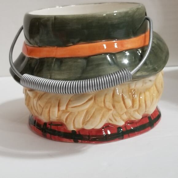 old time pottery farmer boy snowman candle holder  handle - Picture 7 of 9